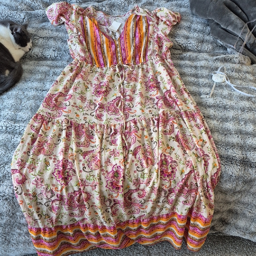 Cato 🖤 Pink and Orange Striped Floral Dress ( 627)